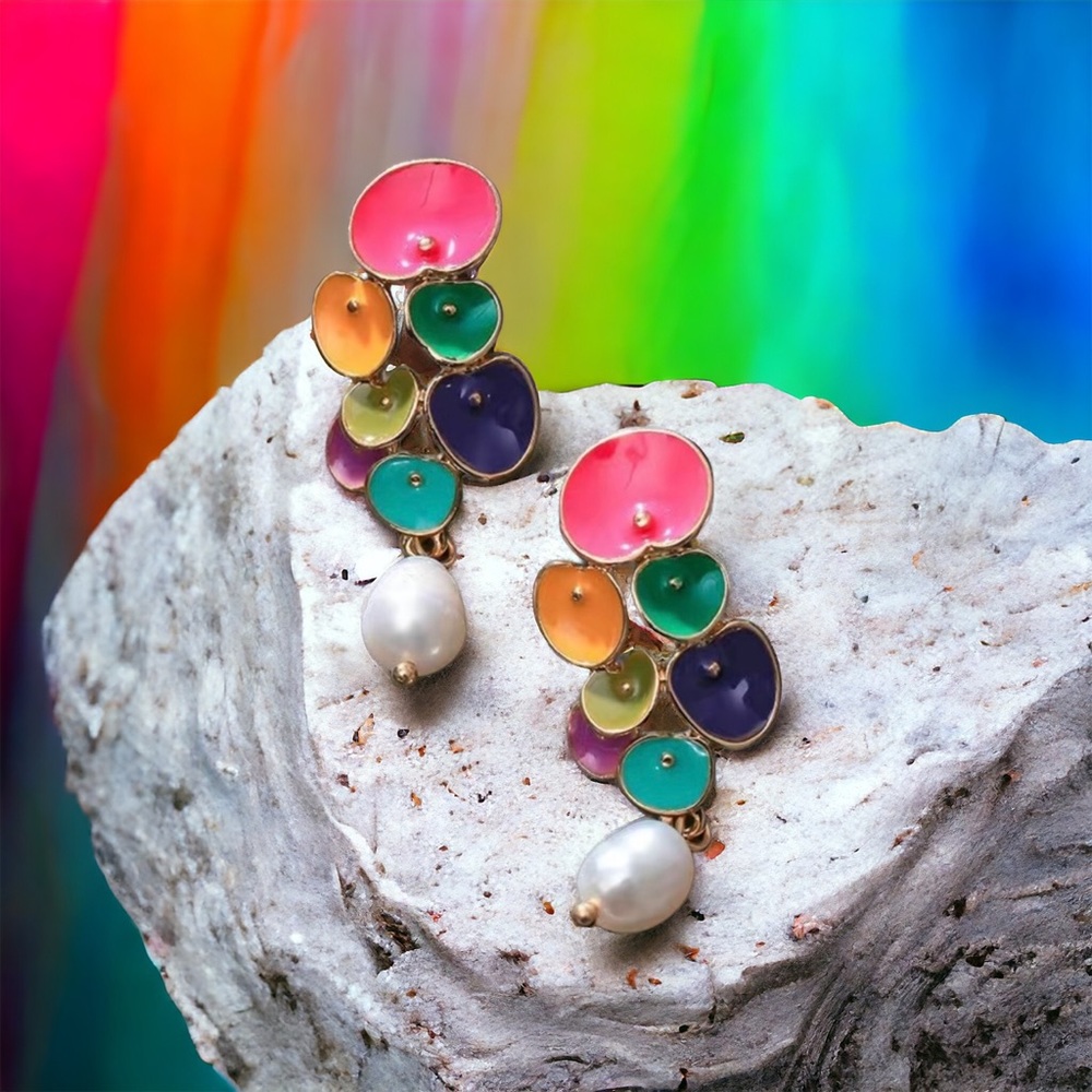 Colorful Delicate Drop Earrings With Faux Pearl Pendant Boho Style Dangle Earrin